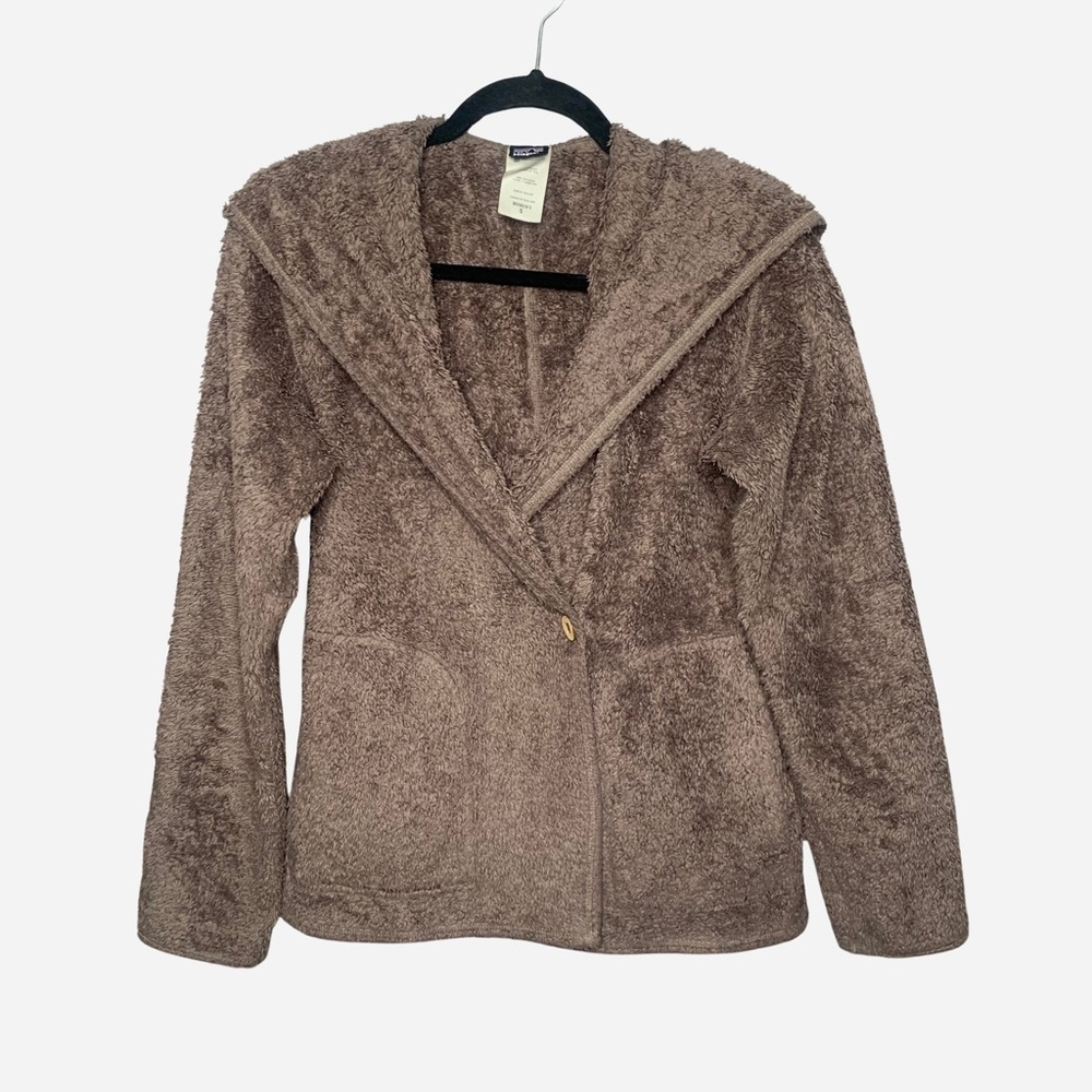 Women’s Patagonia Synchilla Plush Pile Hooded Jacket Sz Small Taupe Brown